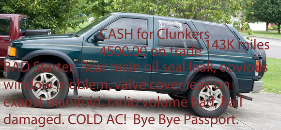 Dismal 15mpg EPA rating, that qualified it for max Cash for Clunker amount on about anything.  Traded for Toyota Tacoma pickup in pictures.
