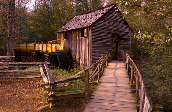 A morning reflection of the John P. Cable Mill at Cades Cove, GSMNP