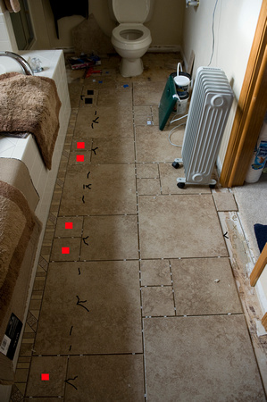 I forget what the red dots were for?  but this was the layout plan stage of Italian tile in master bath.  This project was so much fun, ha.